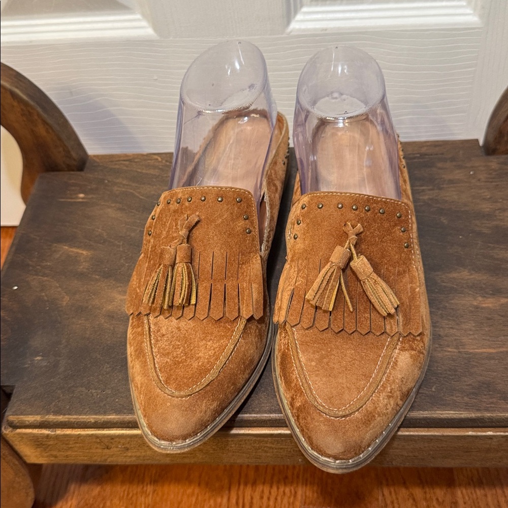 Mi.iM Brown Suede Tassel Fringe Mules